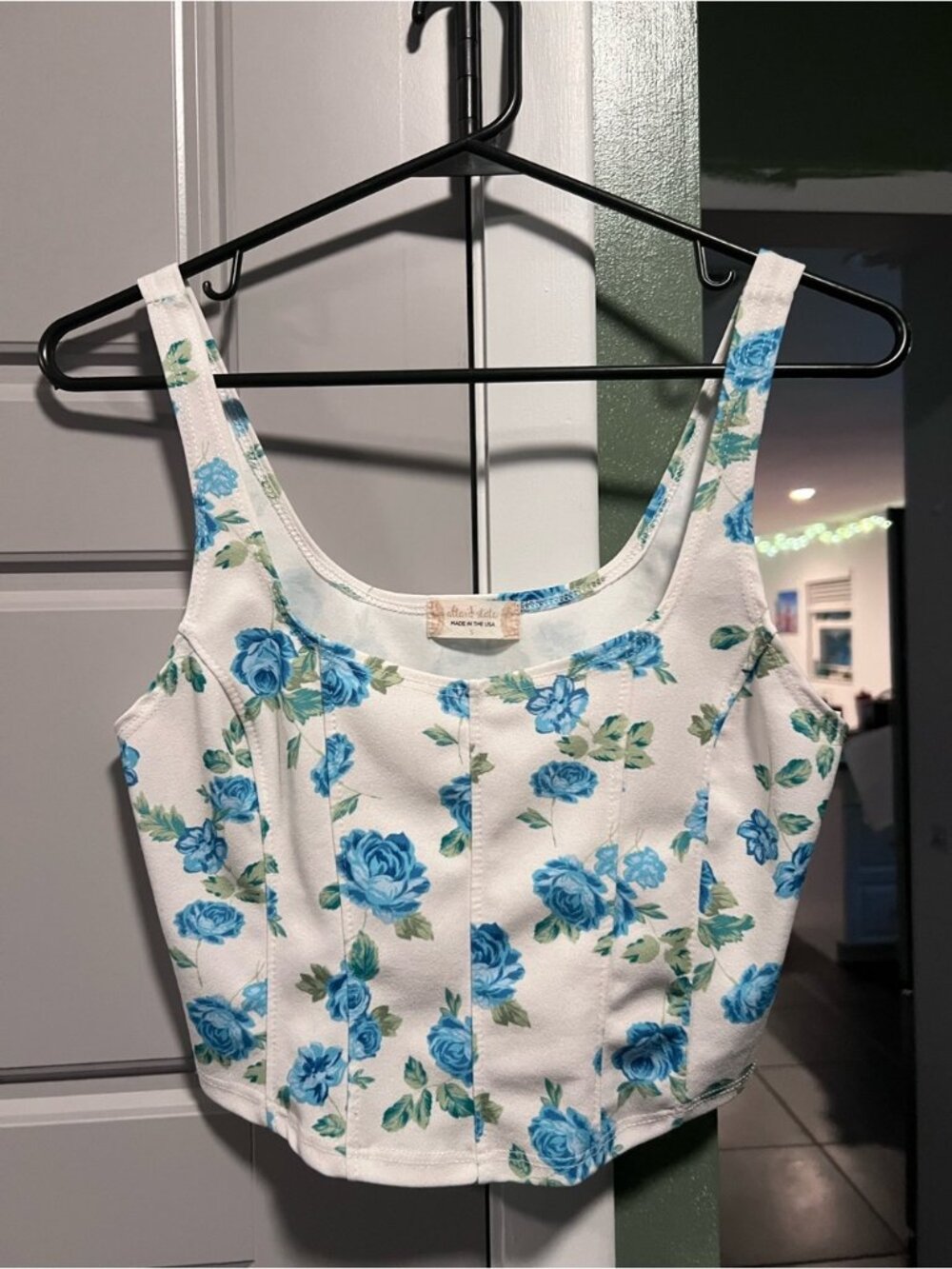 Altar'd State White Floral Tank Top with Blue Roses NWT!